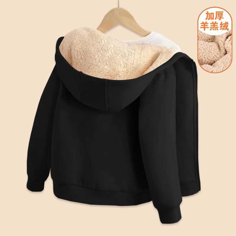 New Boys Girls Casual Jackets Kids Padded Thickened Lambwool Coats Children Warm Winter Hoodies Teenager Fashion Hooded ClothingX241018