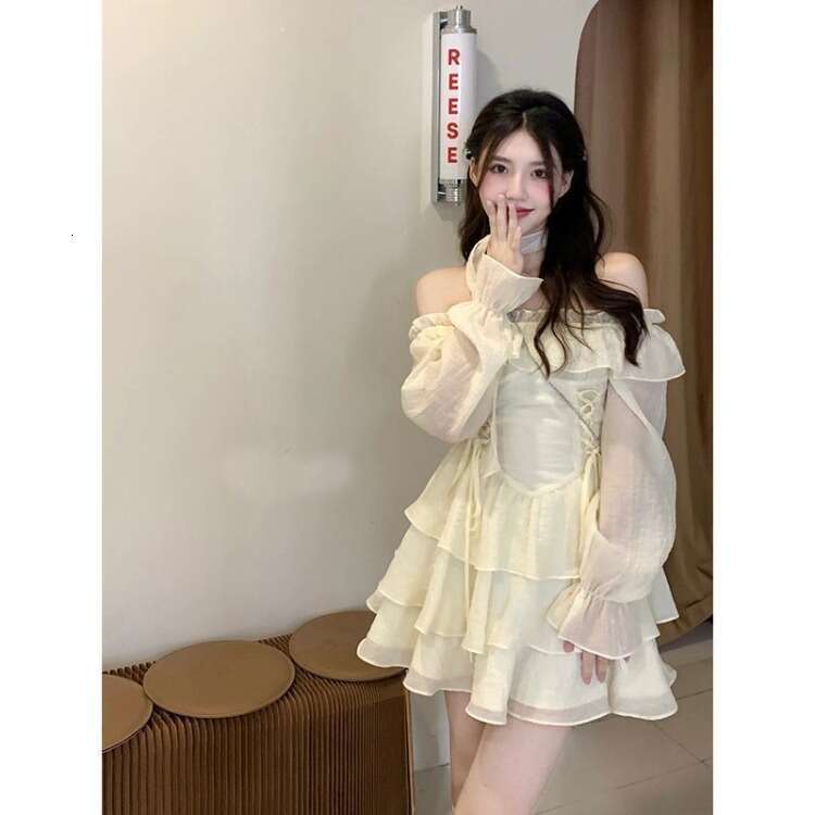 Long Sleeve Elegant Mini Lolita Pure Color Short Party Woman Casual 2024 Spring Sweet One Piece Dress Korean Fashion