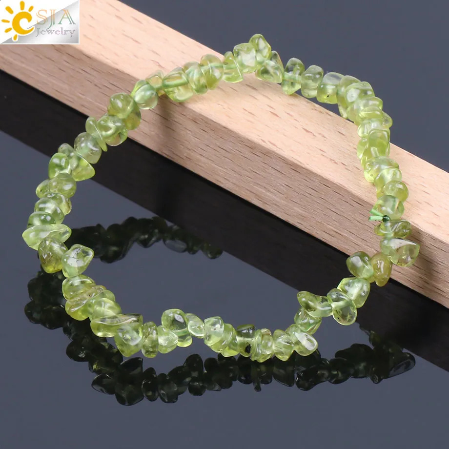 CSJA Irregular Natural Stone Bracelet Olive Small Stone Beads Green Crystal Fashion Bracelet DIY Womens Jewelry F155 241018