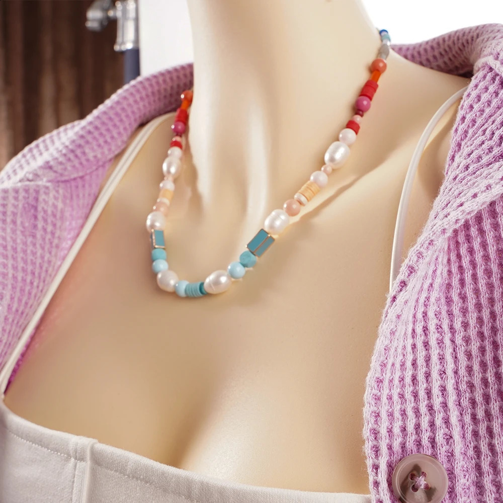 Bohemian real coral chain natural stone necklace irregular retro bead spiritual jewelry womens gift 241018
