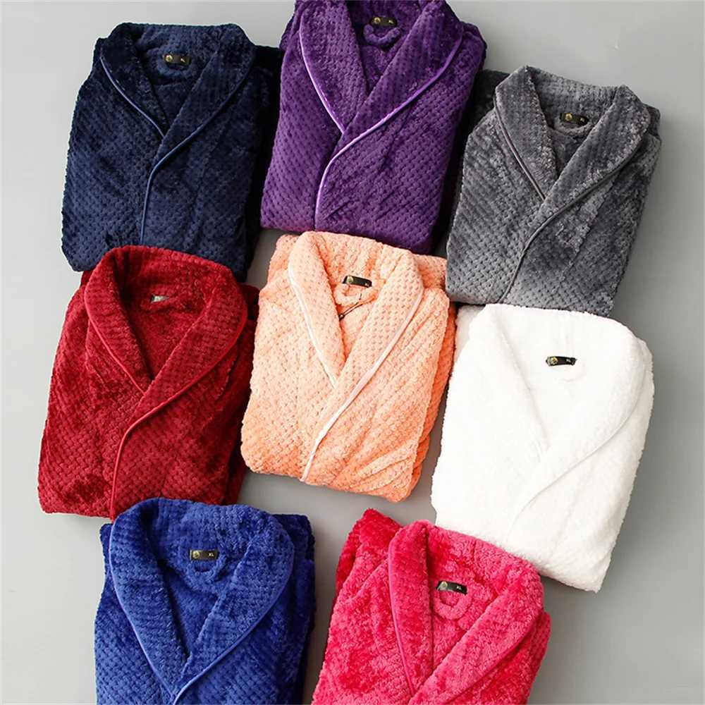 FZSLCYIYI Winter Flannel Couple Long Robe Sleepwear Warm Coral Fleece Kimono Bathrobe Nightwear Loose Home Wear LoungewearXJ241018