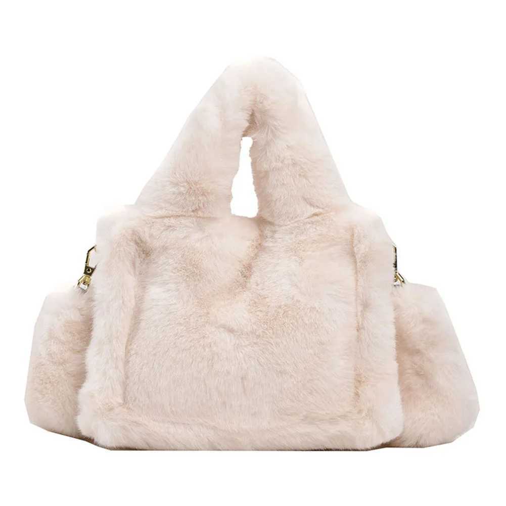 Ladies Faux Fur Shoulder Bag Magnetic Closure Handbag Solid Mini Tote Satchel Purse for Travel Party 241018