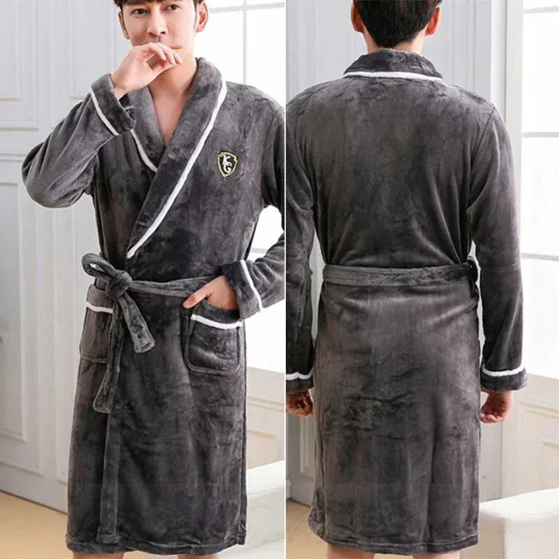 PLUS SIZE Thick Flannel Men Robe Couple Sleepwear Kimono BathRobe Gown Warm Nightwear Loose Coral Fleece Home Clothes LoungewearXJ241018