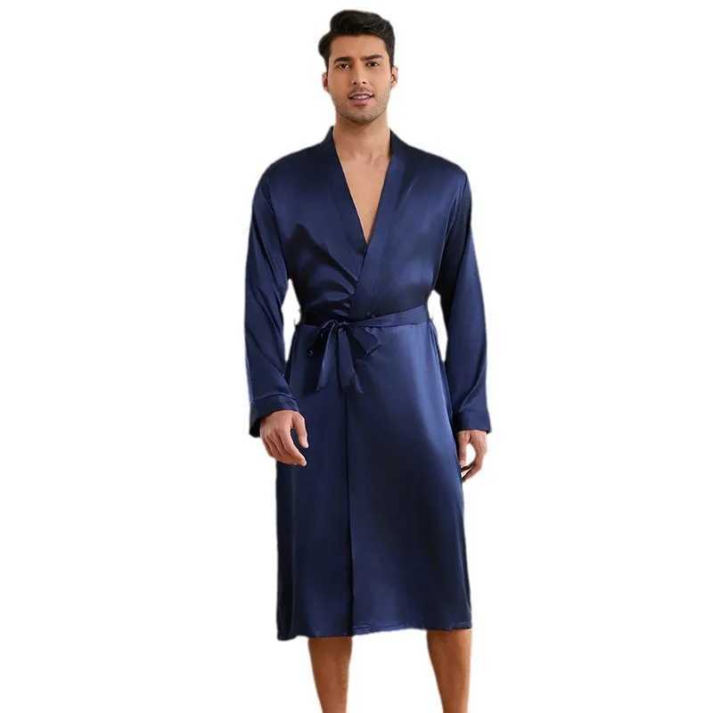 Solid Color Simple Homewear Mens Sleepwear Silk Satin Robe Shorts Pajamas Suit Spring Autumn Long Sleeved Bathrobe NightgownXJ241018