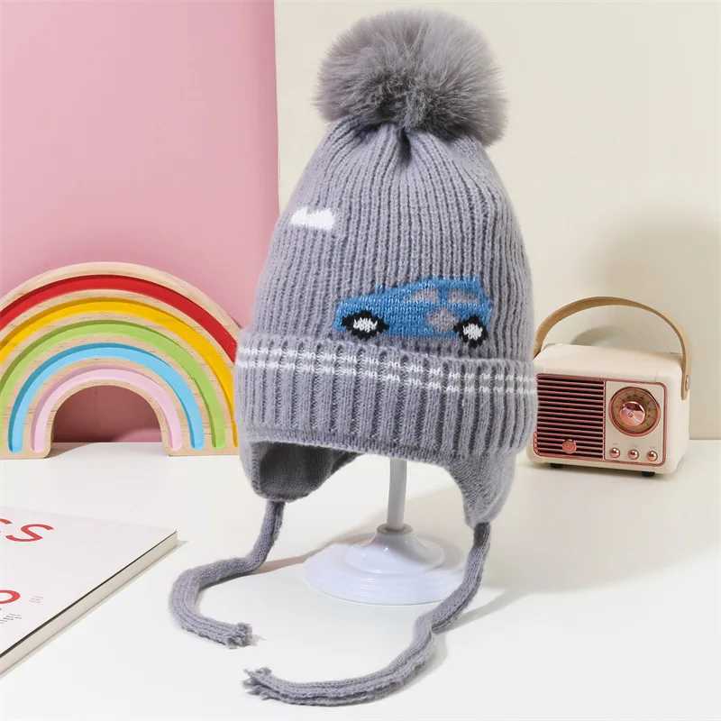 Winter Childrens Thickened Knitted Hats For Boy Girl Cotton Warm Hat Dinosaur Kids Toddler Ear Protection Beanies Cap LX241018