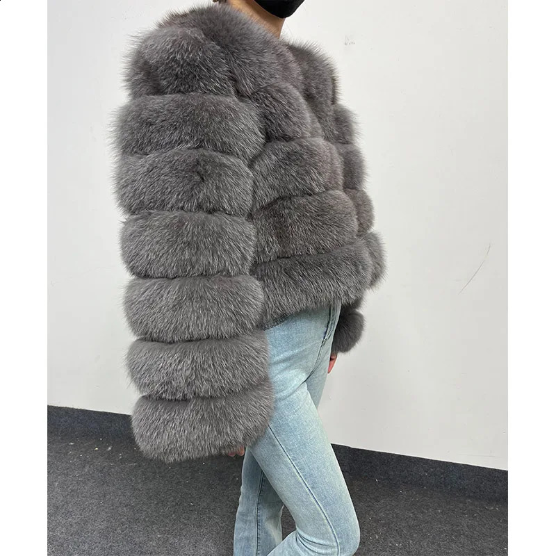 2024 Grey Natural Real Fox Fur Coat Women Winter Warm Fur Jacket Detachable Long Sleeve Female Vest Furry Coats clothing 241017