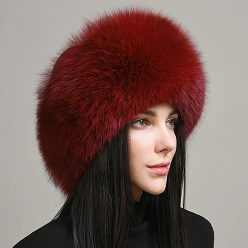 Style Winter Russian 100% Natural Real Fox Fur Hat Women Quality Bomber Hats Genuine Caps 241017 - view 4