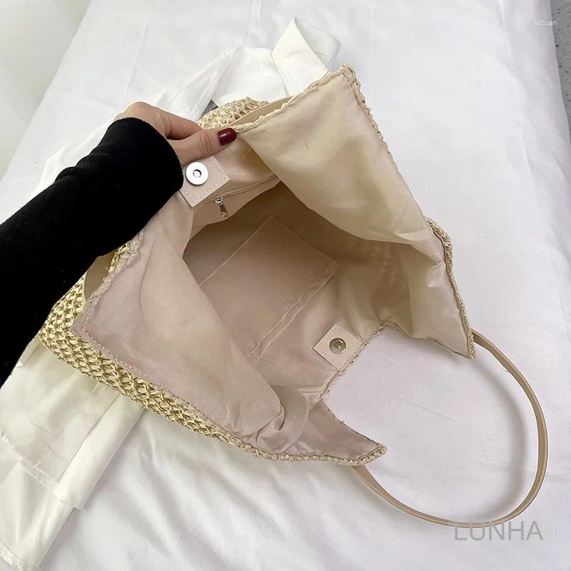 2025 new totes womens shoulder bags large capacity tophandle handbag hollow paper straw woven bag simple casual zhanyishengli