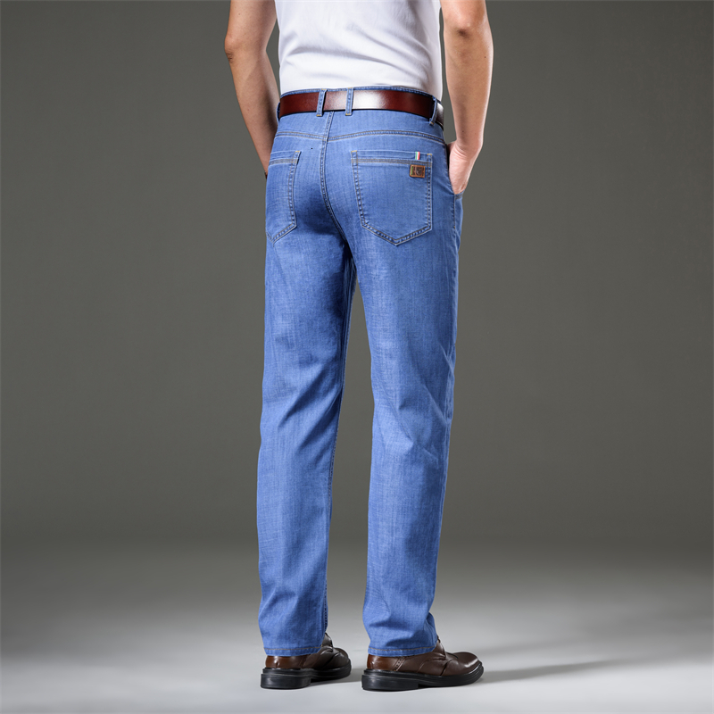 Summer Spring Mens Relaxed Fit Flex Jean 2023 New Men High Waist Business Casual Classic Black Blue Denim Trousers