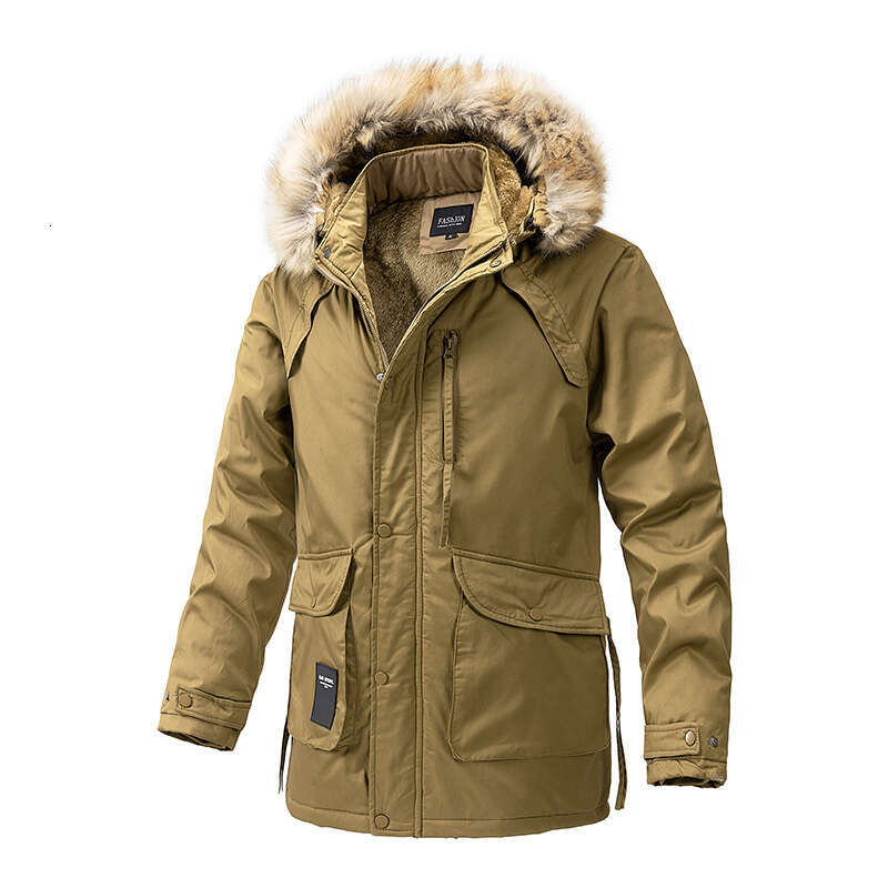 Men's Winter Parka Warmth Thickened Mid-Length Coat With Large Overcoat Casual Down Windproof Solid Color Fashion Brand Parkas
