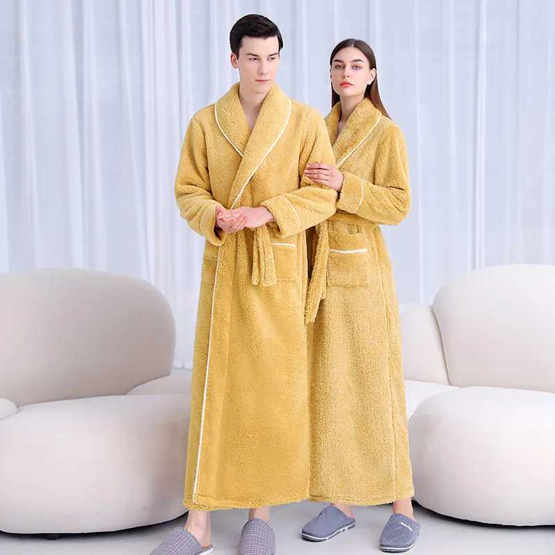 Lovers Winter Thick Warm Flannel Bathrobe Men Extra Long Kimono Bath Robe Women Soft as Silk Dressing Gown for Mens Night RobesXJ241018