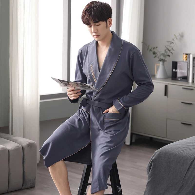 2024 Autumn Plus Size Long Sleeve Cotton Kimono Robes for Men High Quality Sleepwear Bathrobe Male Homewear Lounge Home ClothesXJ241018