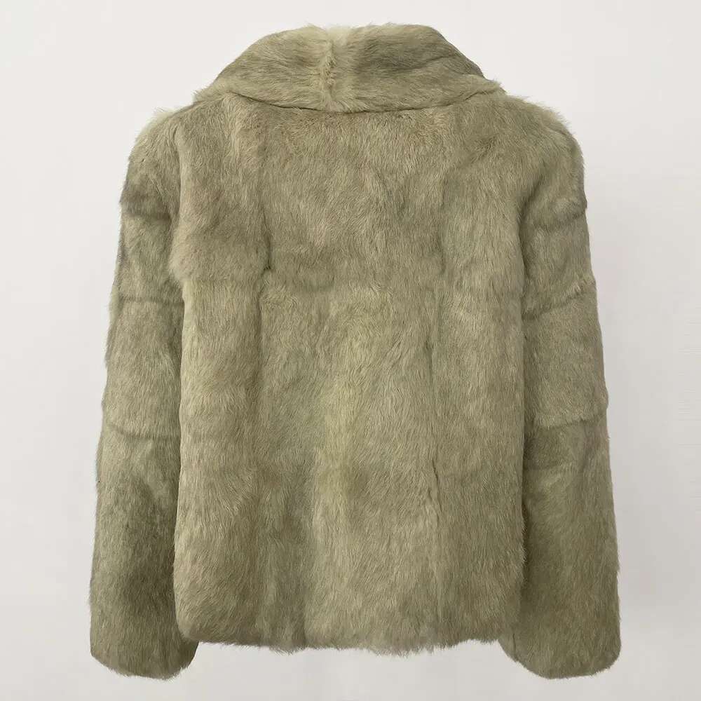 Fashion Casual New Natural Rabbit Turn-Down Collar Winter Jacket Women Thick Warm Outerwear Streetwear Real Fur Coat