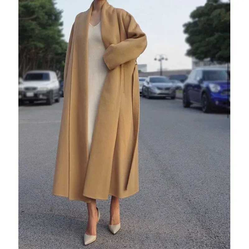Elegant Women Woolen Coat Korea Chic Long Sleeve Loose White Wool Overgarment Coat 2023 Autumn Winter Kaschmir MantelX241009