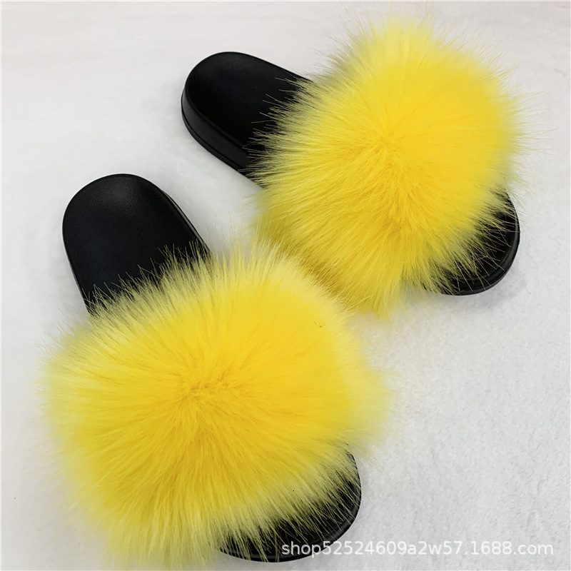 New Women S Men Slippers With Imitation Raccoon Fox Fur And Adhesive PVC For Home Use Ddmythur