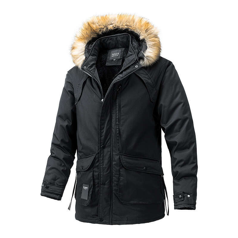 Men's Winter Parka Warmth Thickened Mid-Length Coat With Large Overcoat Casual Down Windproof Solid Color Fashion Brand Parkas