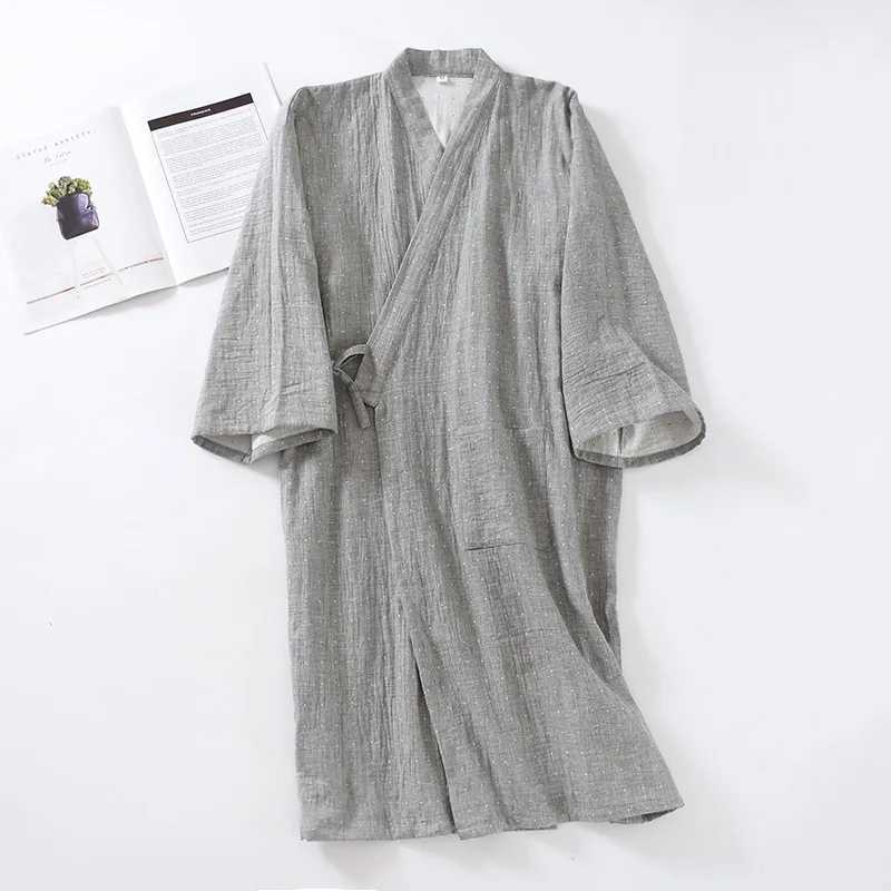 Spring and Summer Japanese Style Pure Cotton Gauze Mens Kimono Pajamas Thin Oversized Bathrobes Long Home ClothesXJ241018