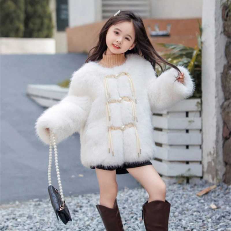 Girls outerwear jacket winter cotton windproof soft warm thick velvet fur school coat childrens clothing M241018
