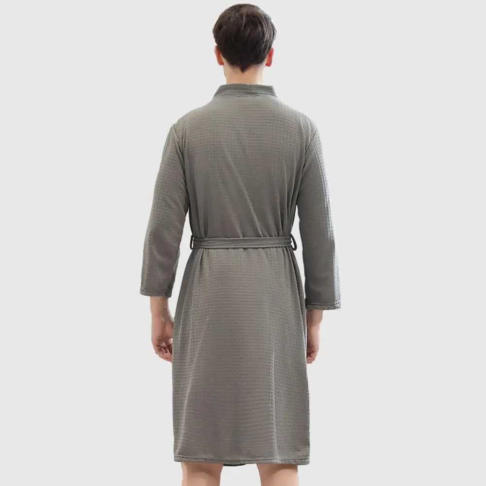 Men Bathrobe Waffle Long Style Solid Color Thin Soft Sleepwear Loose Cardigan Fall Nightgown Plush Shawl Bathrobe Kimono HomeXJ241018
