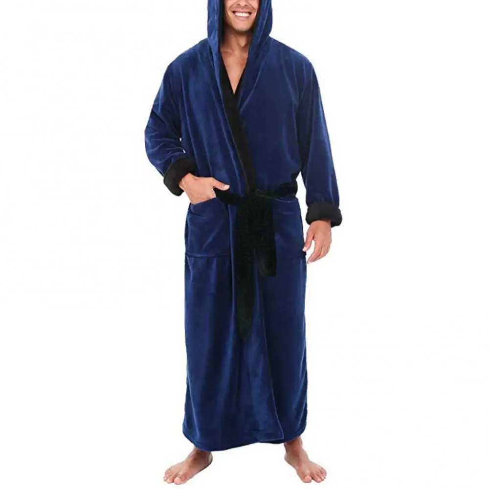 Mens Bathrobe Man Winter Warm Casual Flannel Robe Sleepwear Long Sleeve Plush Shawl Male Bath Robe Lounge Nightgown Home ClothesXJ241018