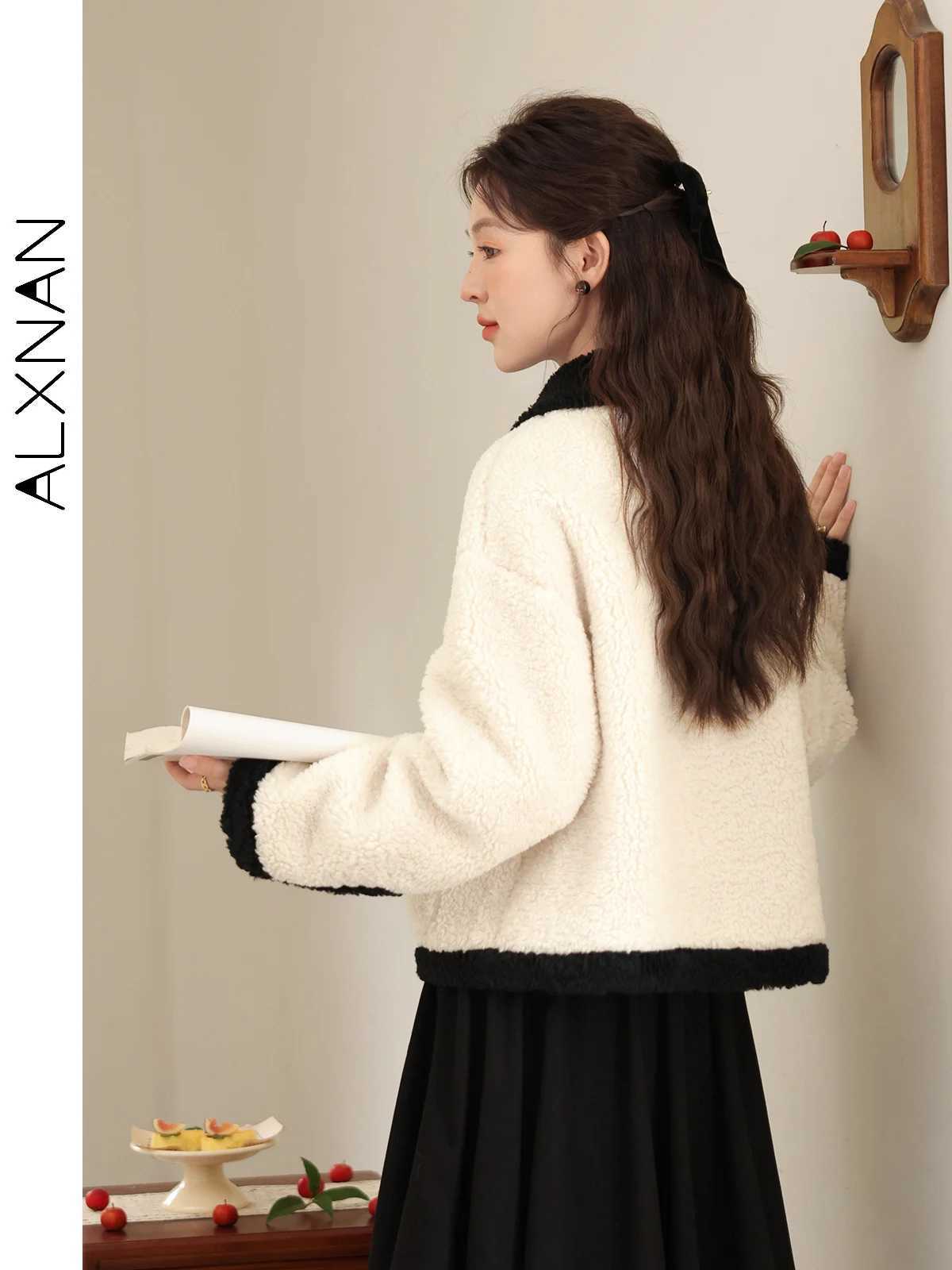 ALXNAN Lamb Wool Coat 2024 Autumn Winter New Elegant Lapel Collar Long Sleeve Loose Short Jacket Outerwear for Women LXN32291X241018
