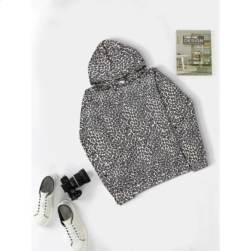 Traf women 2024 Leopard Print Hoodies Women Y2k Streetwear HipHop Harajuku Cheetah Print Hooded Sweatshirt Vintage Autumn Winter 241017