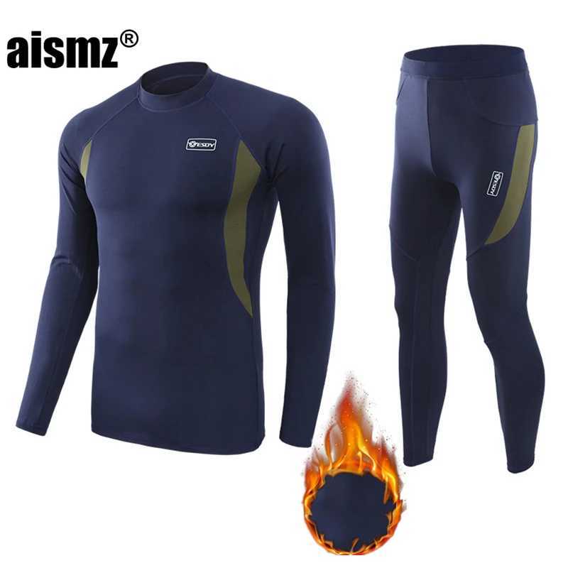 Men's Thermal Underwear Aismz winter Top quality New thermal underwear men compression flce sweat quick drying thermo underwear sets men clothing
