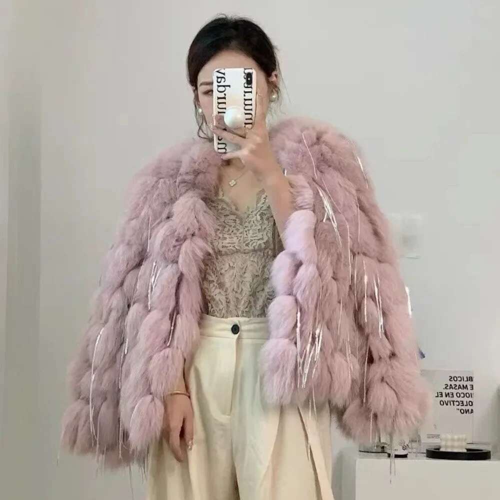 Real Jackets New Natural Fox With Tassels Fashion Winter Warm Fur Women Coatsfur Coat Thick Hotsweet