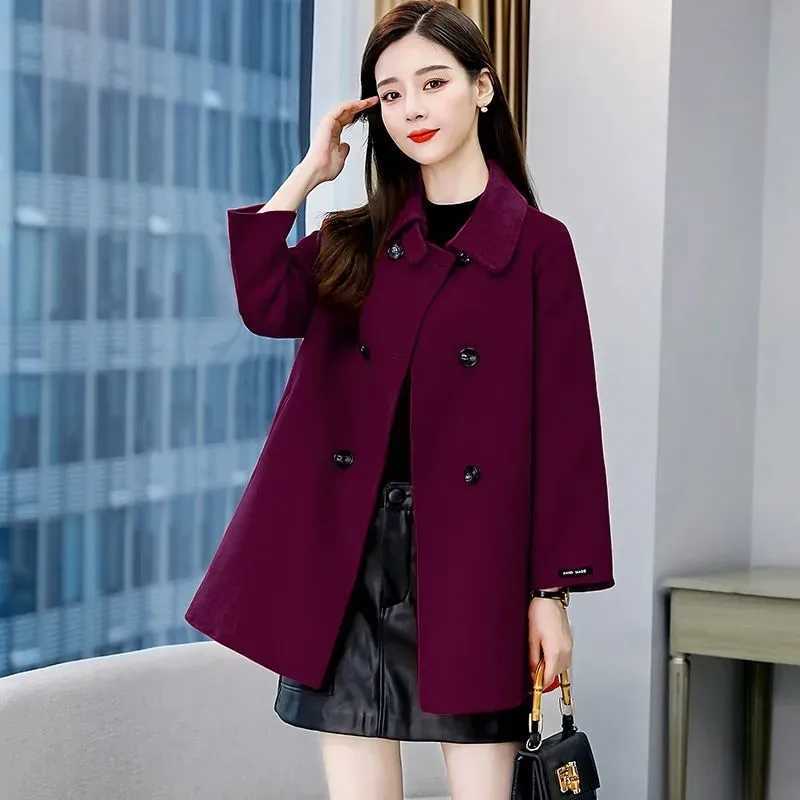Fashion Double Breasted Red Woolen Jacket Womens Coat Tops New 2024 Spring Autumn Korean Woolen Blend Windbreaker OuterwearX241009