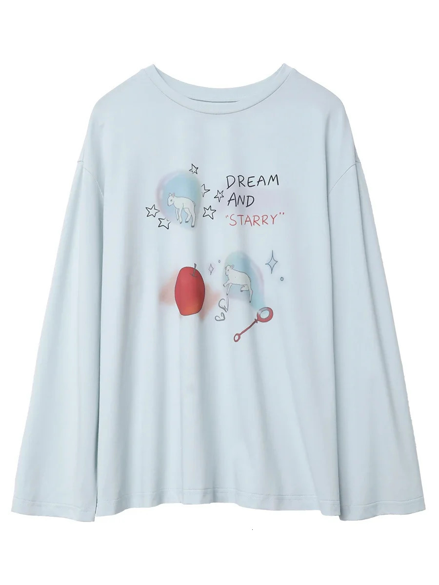 CHIC VEN Women TShirts Loose Long Sleeve Cartoon n Round Neck Lamb Print Female Tees Woman Top Spring Autumn 241018