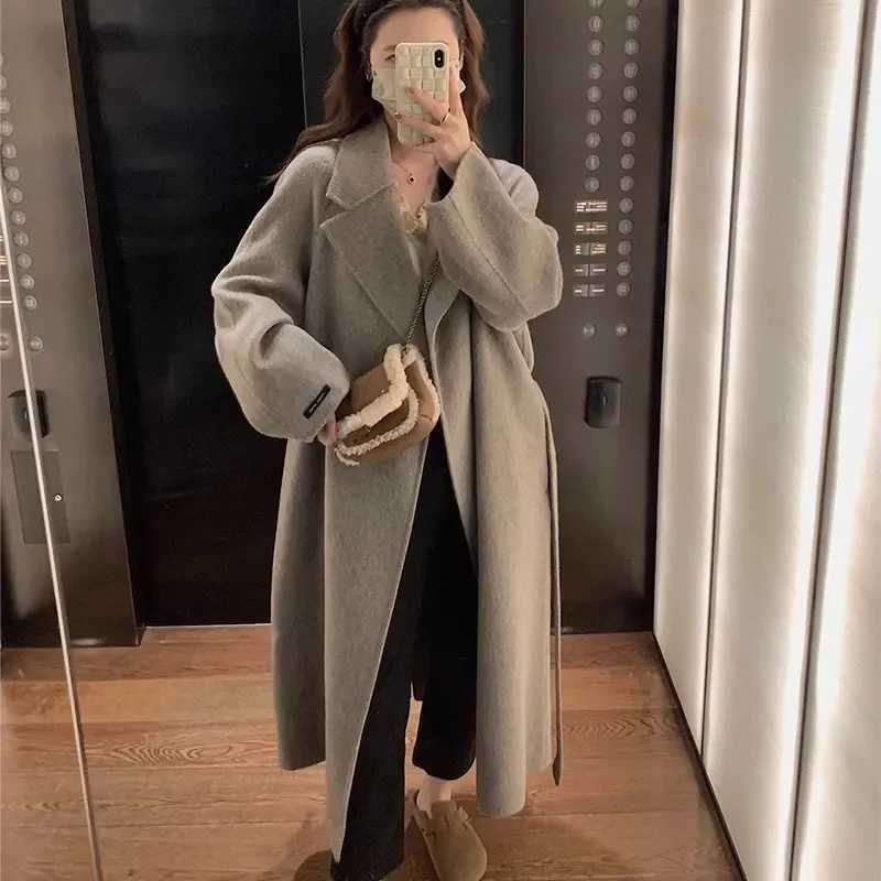 Casual Woolen Windbreakers Womens Overcoat 2024 Autumn Winter New Korean Loose Medium Long Double-sided Woolen Trenchcoat CoatX241009