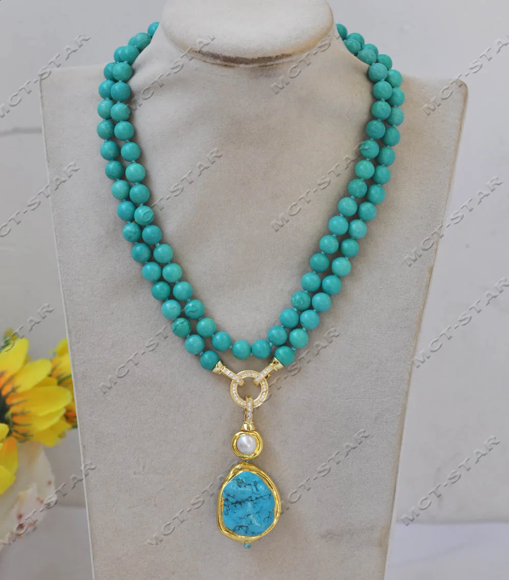 Z13029 32 natural round lapis lazuli lapis lazuli aquamarine gemstone pearl necklace plated with gold beads pendant 241017