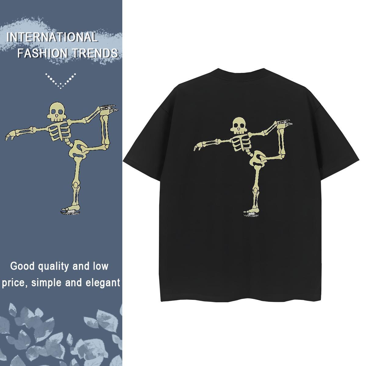 TOP Quality Women T Shirts 230g Pure Cotton Round Neck Short Sleeve Summer Casual skull Lady T shirt Popular DIY Anime Printed Polos