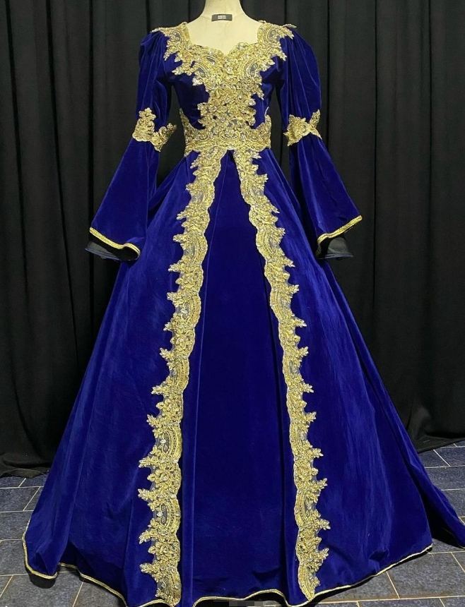 Albanian Royal Blue Arabic Evening Dresess Elegant Long Sleeve Abaya Moroccan Prom Dress Charming Special Occasion Birthday Gown Traditional Vestio De
