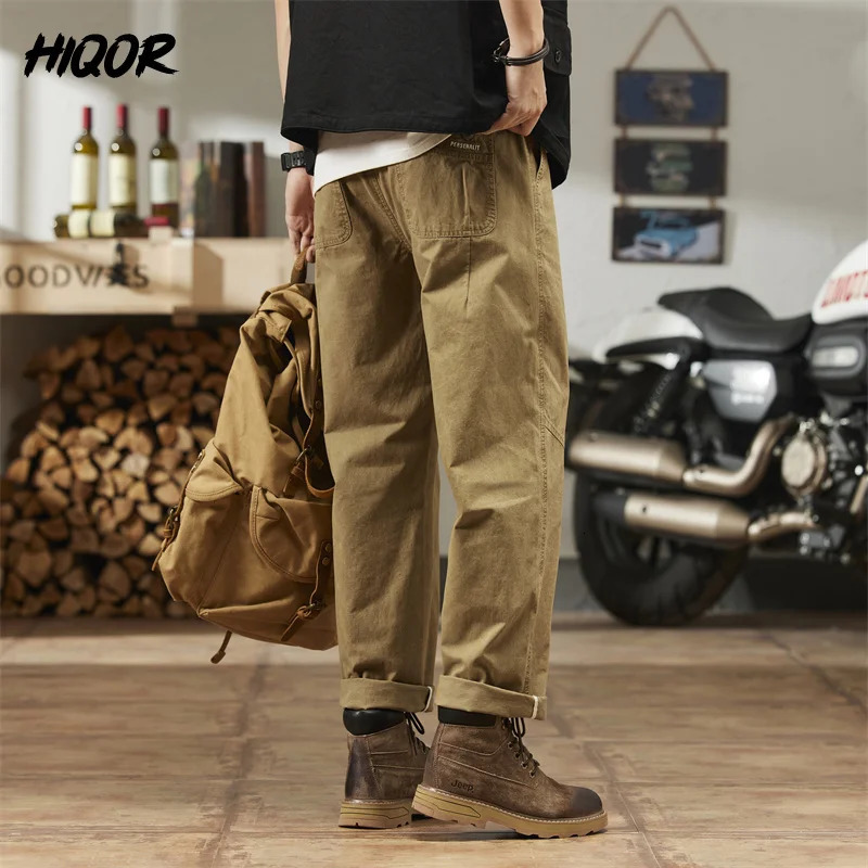 HIQOR Men Cargo Pants Spring In Straight Tube Outdoor Work Workwear Hombre Baggy Casual Pant Y2k Male Trousers For 241018