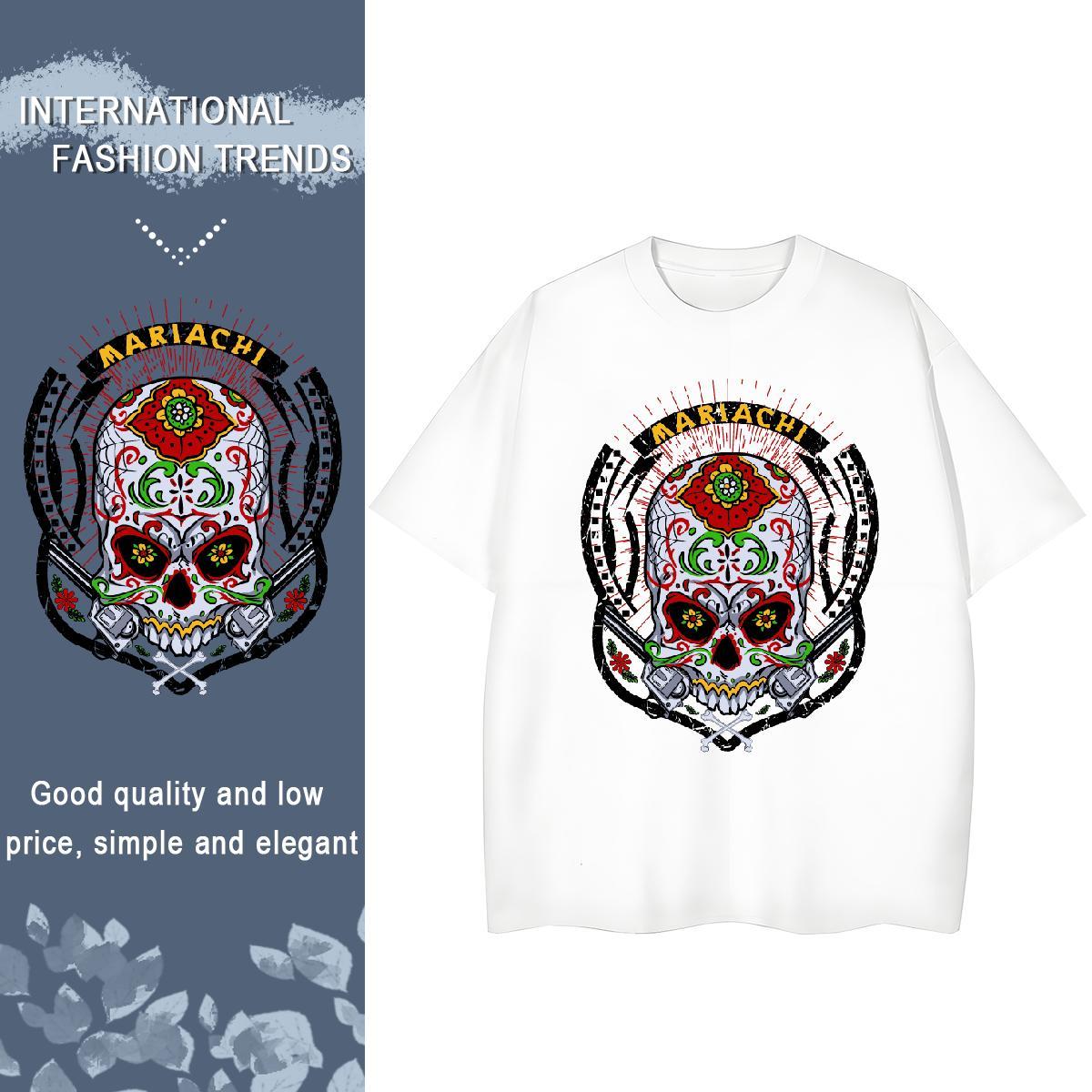 2024 T Shirt For Woman 230g Cotton O Neck Short Sleeves Hip Hop Street skull Unisex Tshirts Soft Plus Size Custom Tees