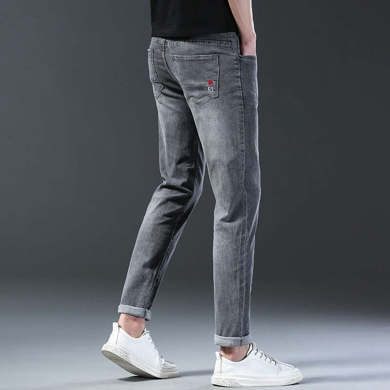 New Arrival Men's Jeans Straight Slim Elastic Korea Fashion Casual Denim Trousers Male Pants Grey Black Dropship