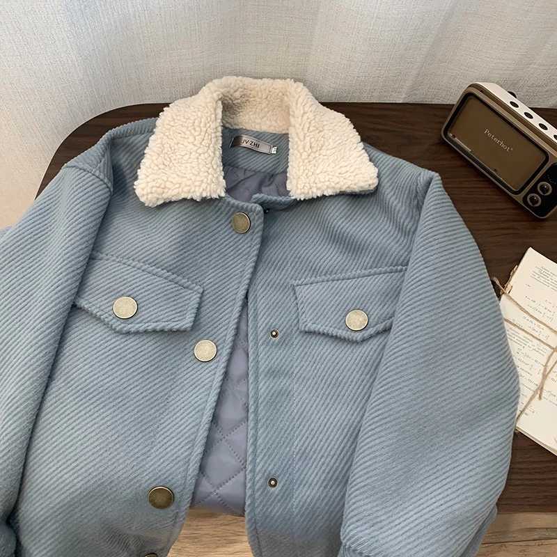 LMQ NEW Winter Women Parkas Lamb Wool Lapel Thick Warm Padded Coat Female Solid Chic 2020 Casual Long Sleeved Tops Loose JacketX241018