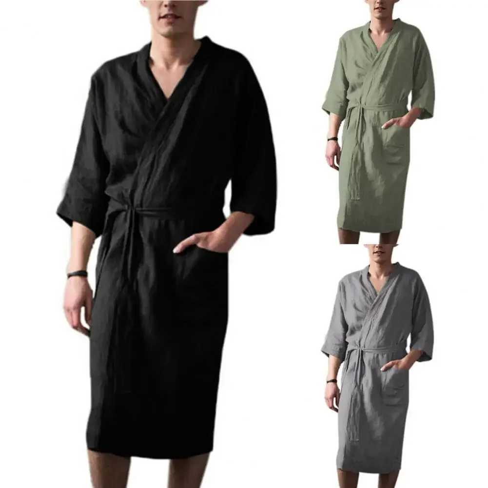 Mens Nightgown Cotton And Linen Robes New Spring Autumn Japanese Kimono Nightgown Homewear Bath Steamed Clothes bathrobeXJ241018