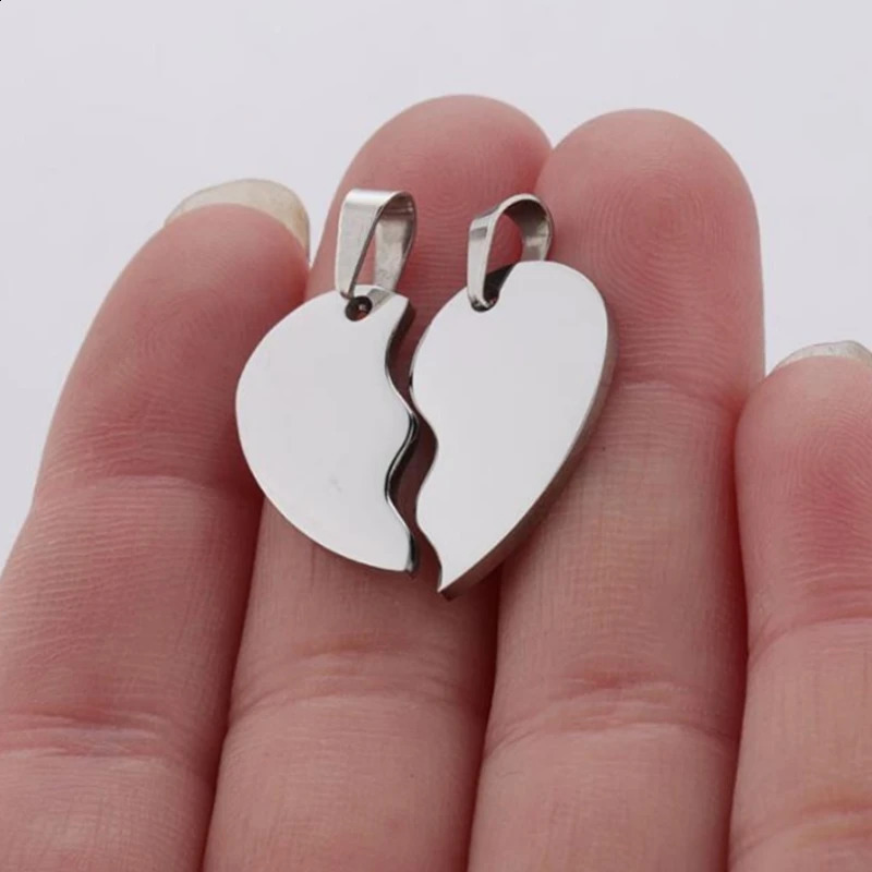 Mirror Polished 10pairs Blank Broken Heart Pendant Couples Jewelry Making DIY Findings Stainless Steel Split Puzzle Charms 241010
