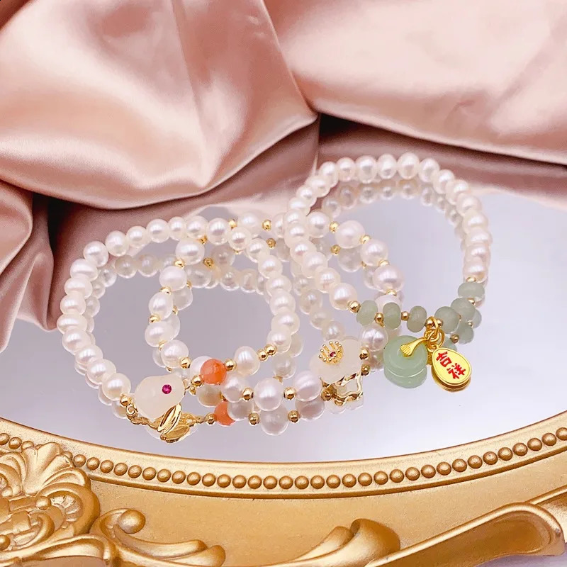 Minar Creative Opal Freshwater Pearl Cartoon Rabbit Butterfly Flower Cat Cherry Bow String Bracelet 241018
