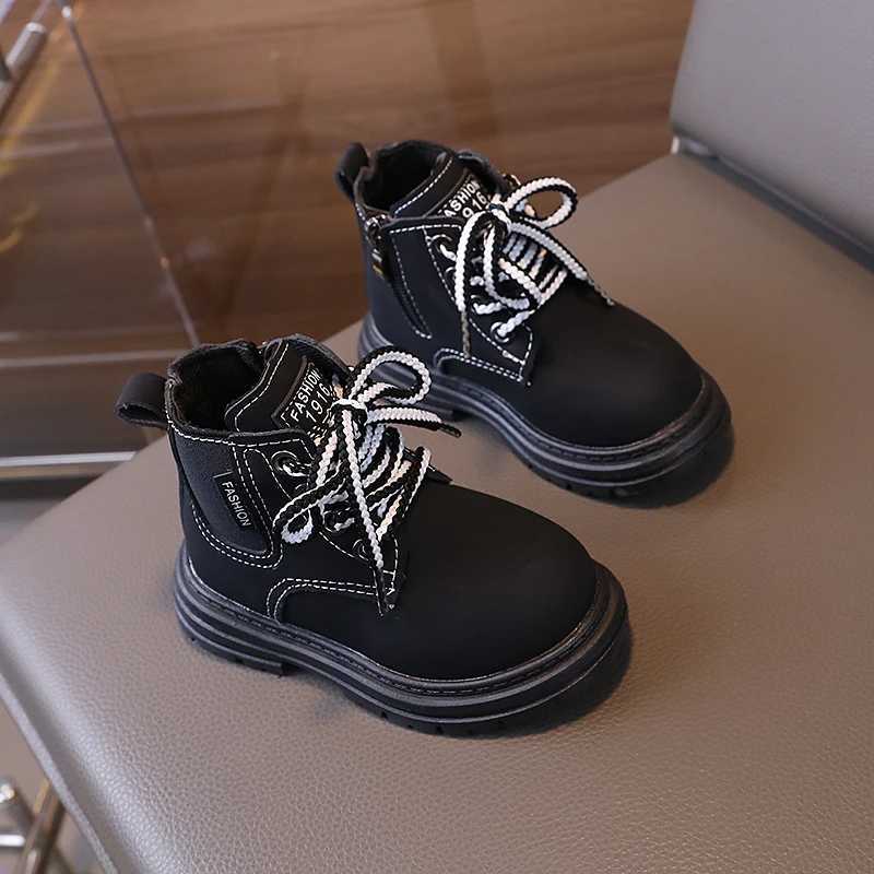 Boots New Spring Autumn Kids Boots for Boys Round-toe Causal Children Ankle Boots Fashion Simple Girls Thick Bot School Black Boots H241018