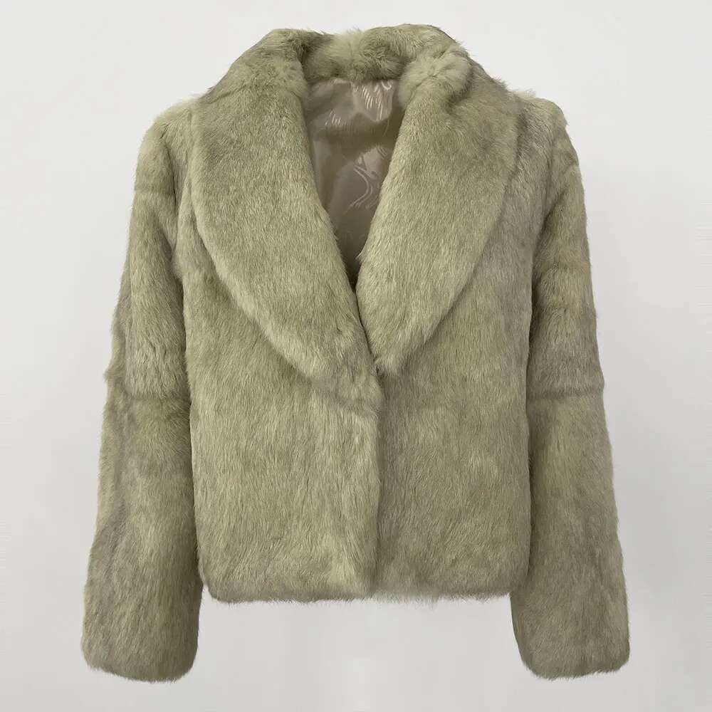 Fashion Casual New Natural Rabbit Turn-Down Collar Winter Jacket Women Thick Warm Outerwear Streetwear Real Fur Coat