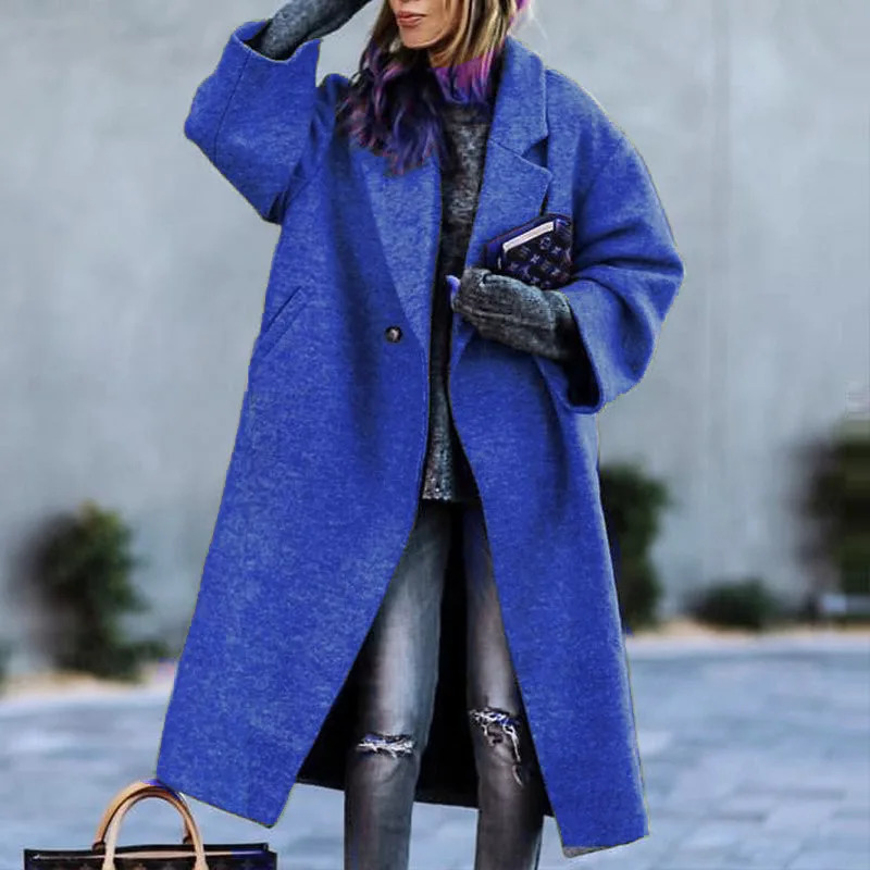 Womens Long Wool Blends Coat with Pockets Loose Overcoat Chic Elegant Coats Green Lapel Outerwears Winter 241018