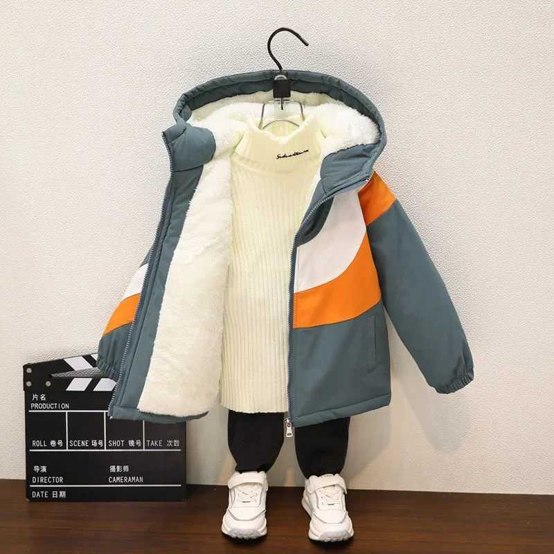 Boys outerwear cotton zipper warm and velvet thick winter childrens clothing M241018