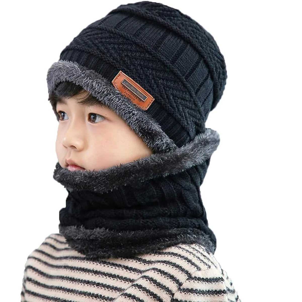 5-14 Years Kids Warm Knitted Hat Scarf Set Children Autumn Winter Hat Soft Knitted Cap Bonnet Infant Kids Hat For Boys Girls LX241018