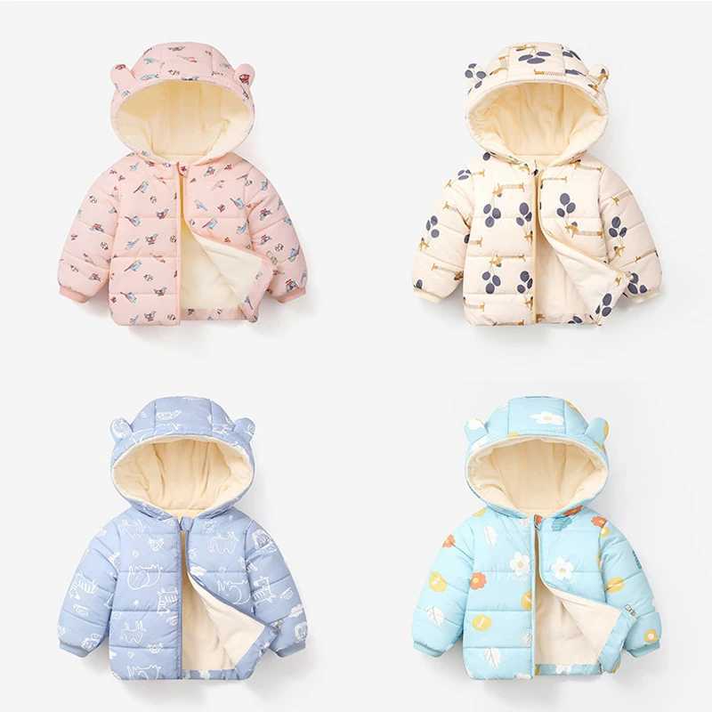 Girl and boy autumn winter coat cartoon printed jacket new childrens warm jacket cute and lightweight cotton jacket for children M241018