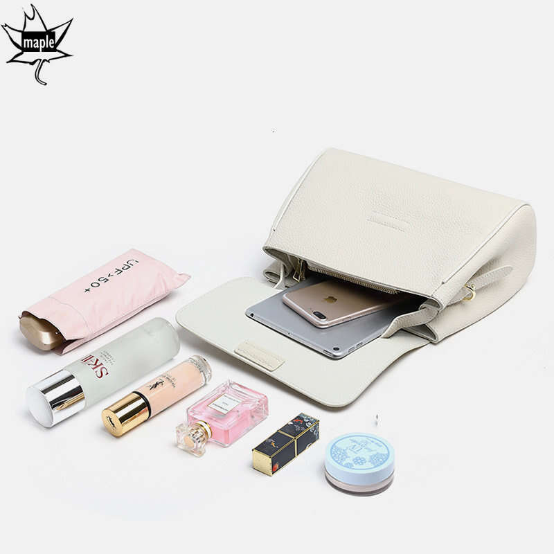 Elegant Beige White 2 Straps Shoulder Messenger Bag 100% Cow Leather Top-Handle Women Handbag Flap Crossbody Bags
