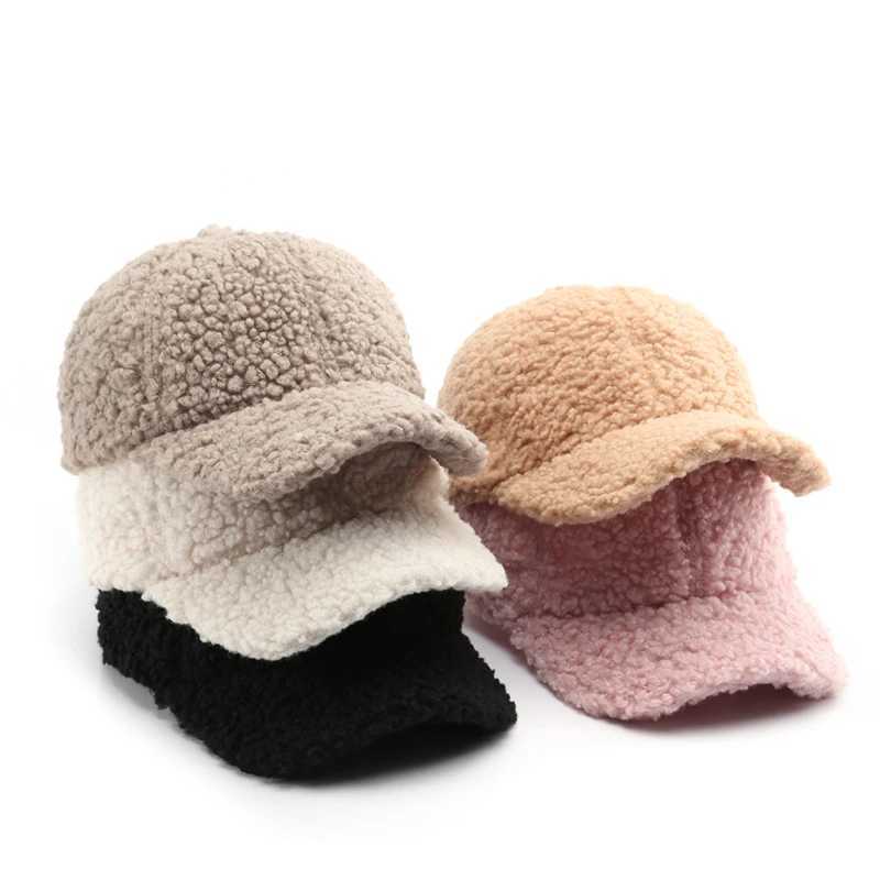 Japanese Womens Autumn and Winter Solid Color Lamb Wool Warm Ear Protection Baseball Cap Outdoor Mens Casual Hat Gorras HombreX241018