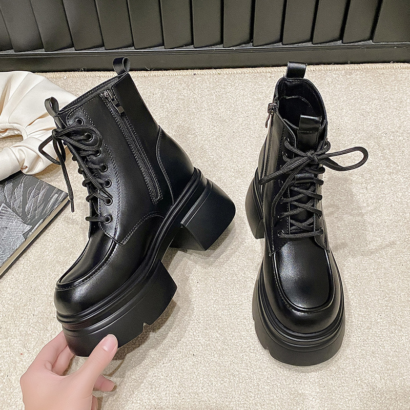 Black Martin Boots for Women 2024 Autumn/Winter New British Style Thick Bottom Short Boots Sweet Cool Motorcycle Martin Boots for Women
